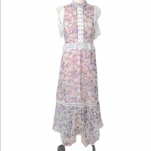 NWT Crosby & spring Mixed Floral Lace Up Tiered MIDI dress Reg $155 SZ XS